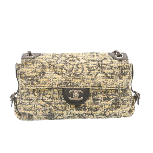 CHANEL Camellia Icon Turn lock Chain Flap ShoulderBag Beige Black CC  24396A