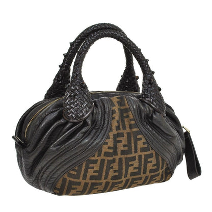 Fendi Zucca Pattern HandBag Brown Nylon Leather