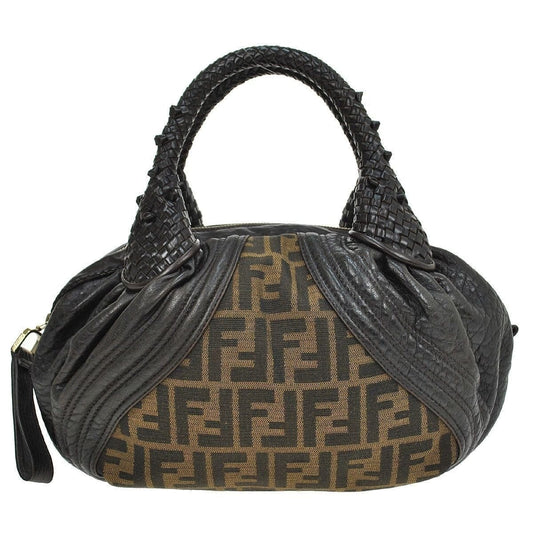 Fendi Zucca Pattern HandBag Brown Nylon Leather