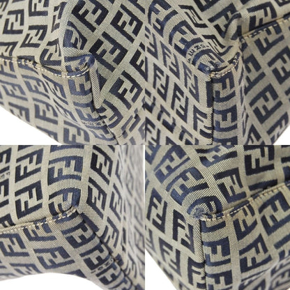 Fendi Zukka Pattern Hand Bag Navy Gray Canvas Leather Vintage Italy TT117