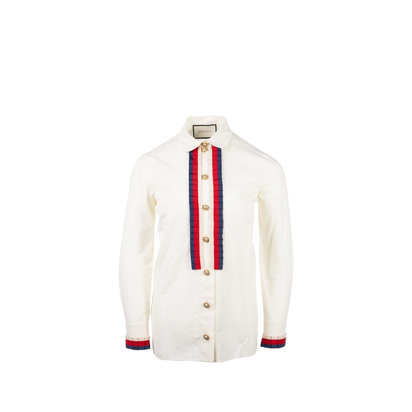 Gucci size 38 detailed ribbon shirt cream multicolour