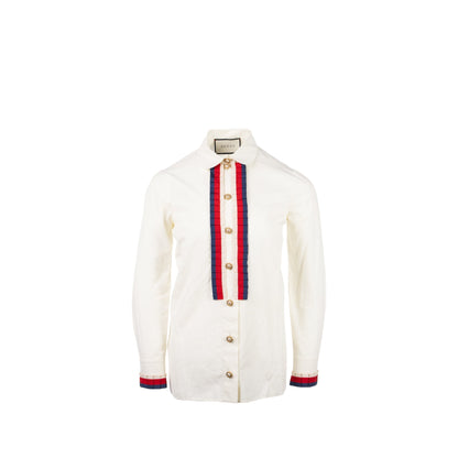 Gucci size 38 detailed ribbon shirt cream multicolour