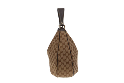 Gucci GG Canvas Hobo Large With Brown Leather Trims