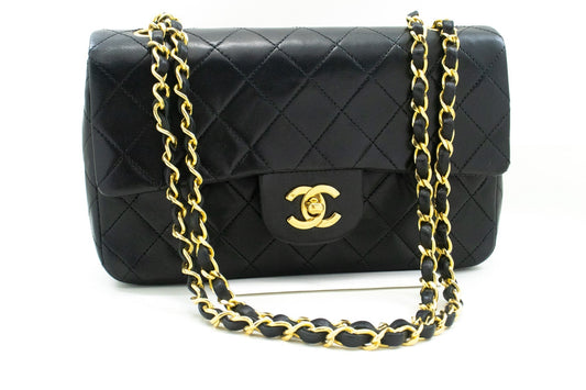 CHANEL Classic Double Flap 9" Chain Shoulder Bag Black Lambskin