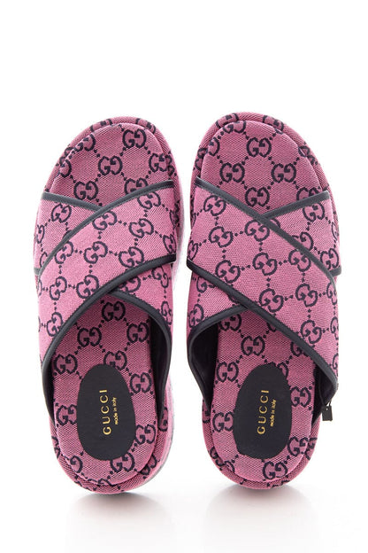 Gucci Pink Canvas GG Cross Strap Sandals SZ 37