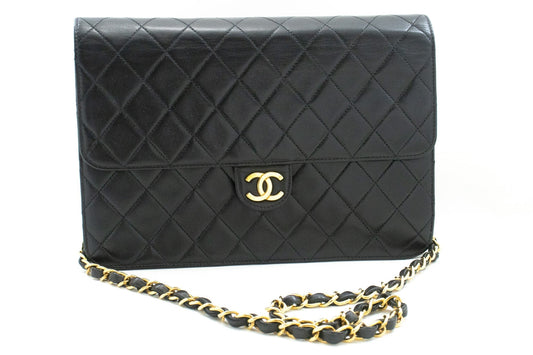 CHANEL Chain Shoulder Bag Clutch Black Quilted Flap Lambskin Purse