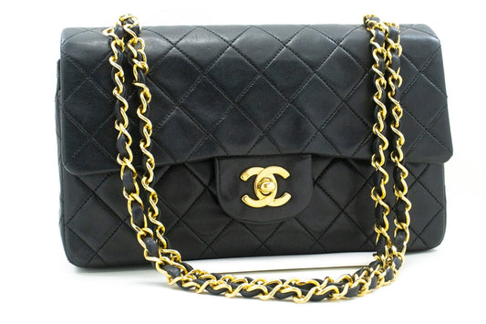 CHANEL Classic Double Flap 9" Chain Shoulder Bag Black Lambskin
