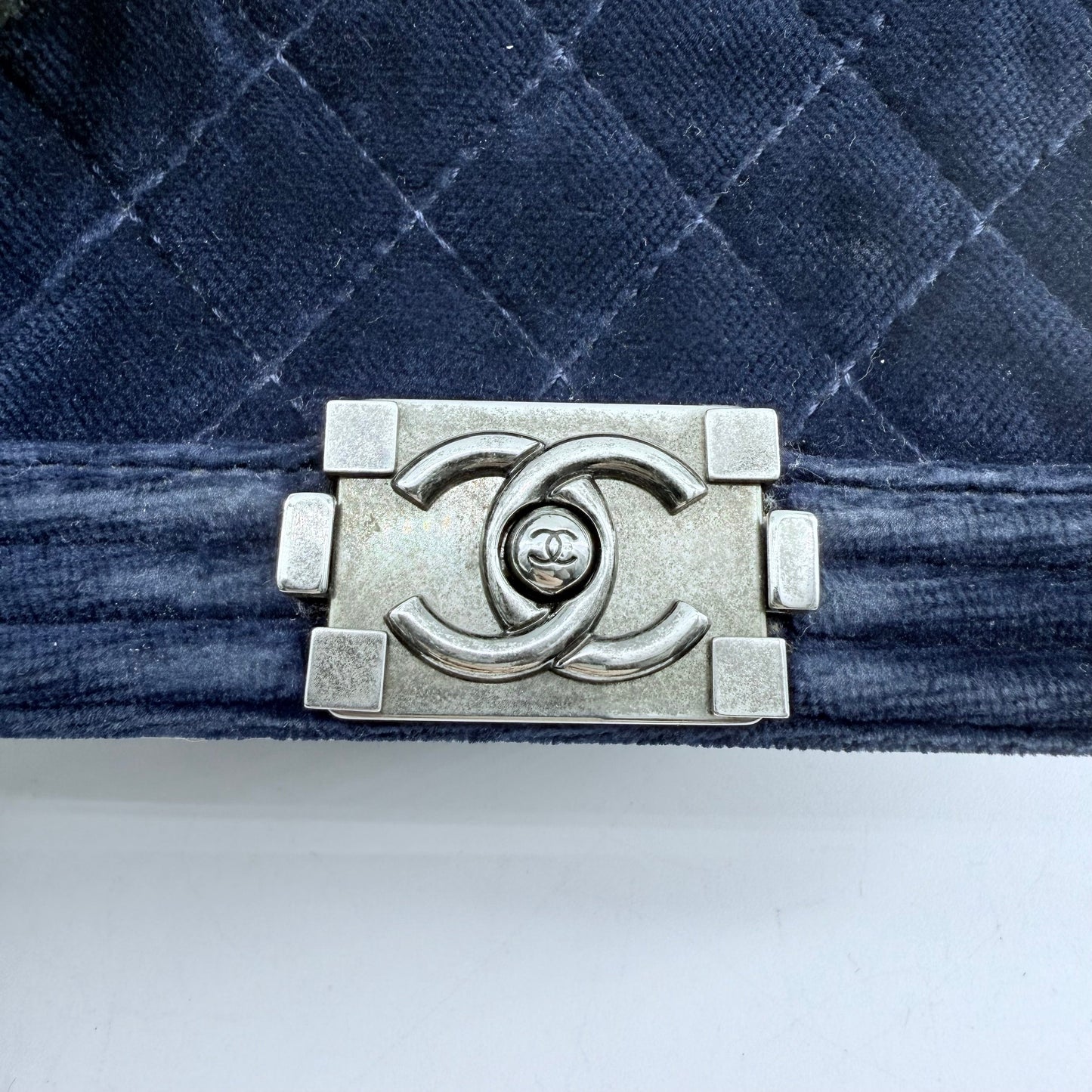Chanel Navy Blue Velvet Mini Le Boy Bag