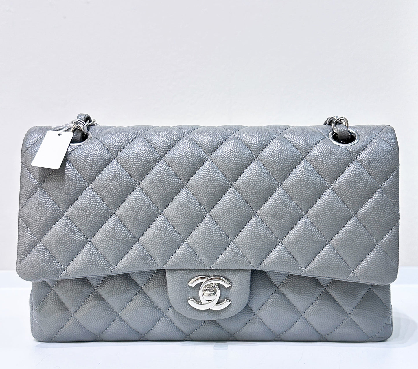 Chanel Flap Medium Quilted Grey Shoulder Bag