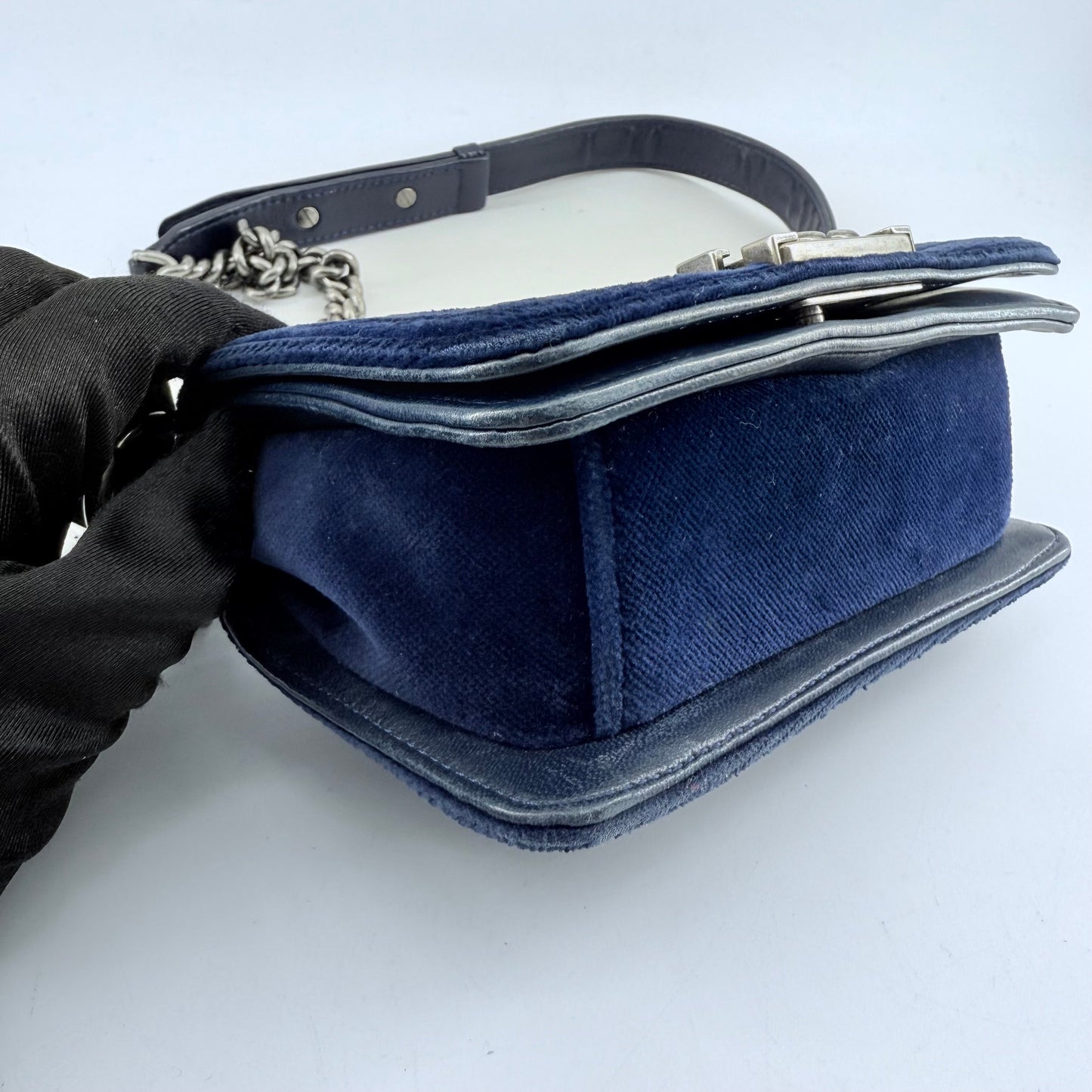 Chanel Navy Blue Velvet Mini Le Boy Bag