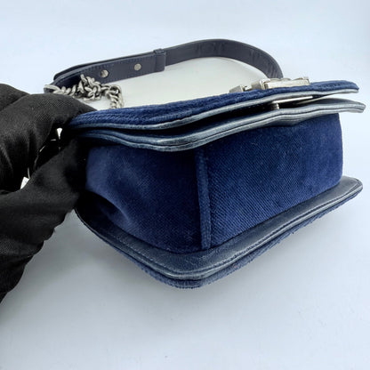 Chanel Navy Blue Velvet Mini Le Boy Bag