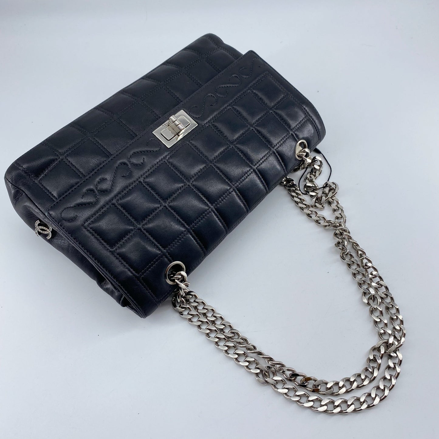 Chanel 2.55 chocolate bar rhinestone chain shoulder bag TWS