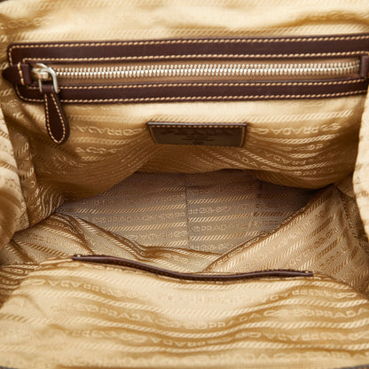Brown Prada Canapa Logo Frame Tote Bag