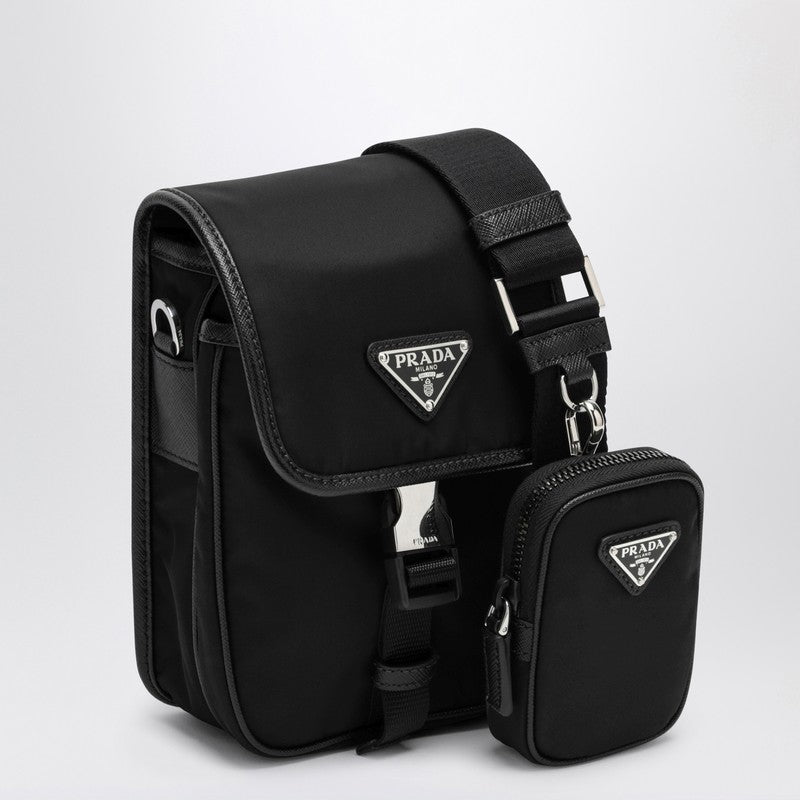 Prada Small Messenger Bag In Black Re-Nylon Men
