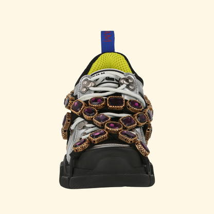 Gucci Flashtrek Chunky Leather Sneakers, Silver,