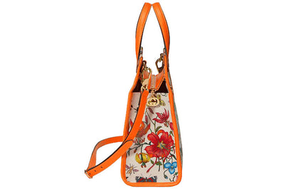 (WMNS) GUCCI Metallic Interlock Double G Flowers Printing Canvas handbag White / Orange / Multicolor 550141-9ZIBX-8868