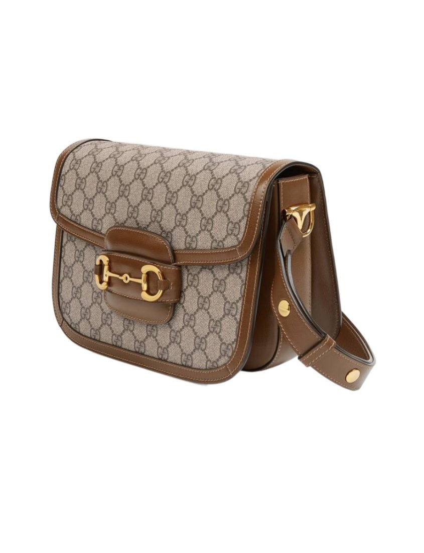 Gucci Horsebit 1955 logo print shoulder bag saddlebag gold buckle