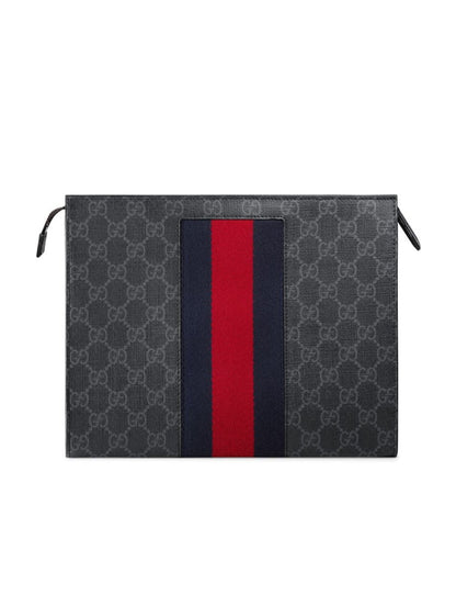 Gucci GG Supreme canvas clutch bag with striped webbing