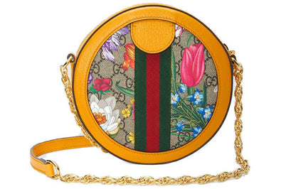 (WMNS) GUCCI Ophidia Flowers Printing Logo Stripe Webbing Canvas Chain Shoulder Messenger Bag Mini / Yellow / Multi-Color 550618-92YAC-9781