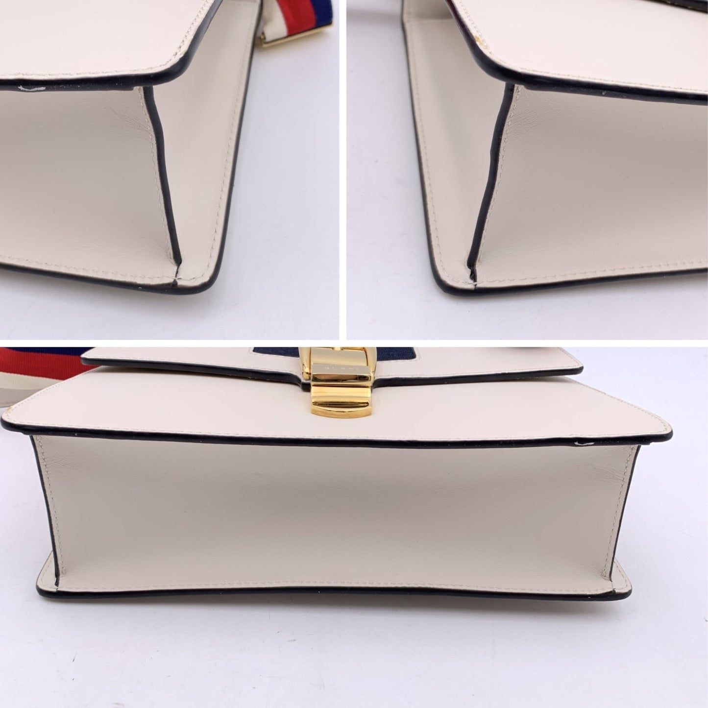 GUCCI White Leather Sylvie Small Signature Web Shoulder Bag