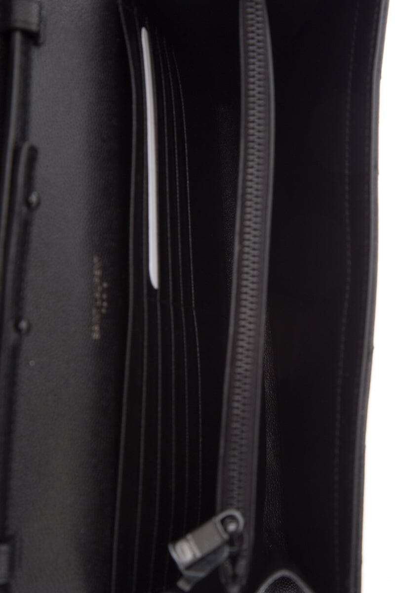 YSL Cassandre Matelasse Chain Wallet in Grain De Poudre Black Embossed Leather