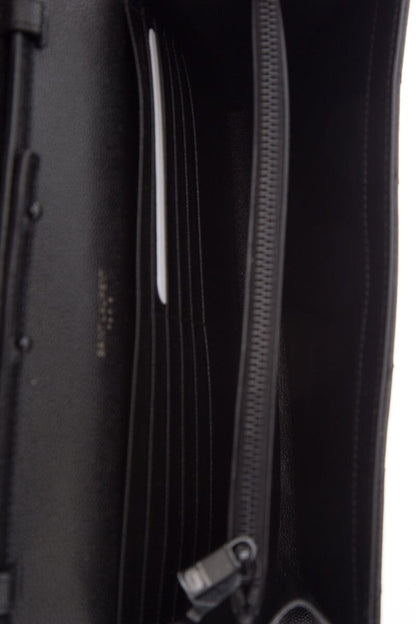 YSL Cassandre Matelasse Chain Wallet in Grain De Poudre Black Embossed Leather