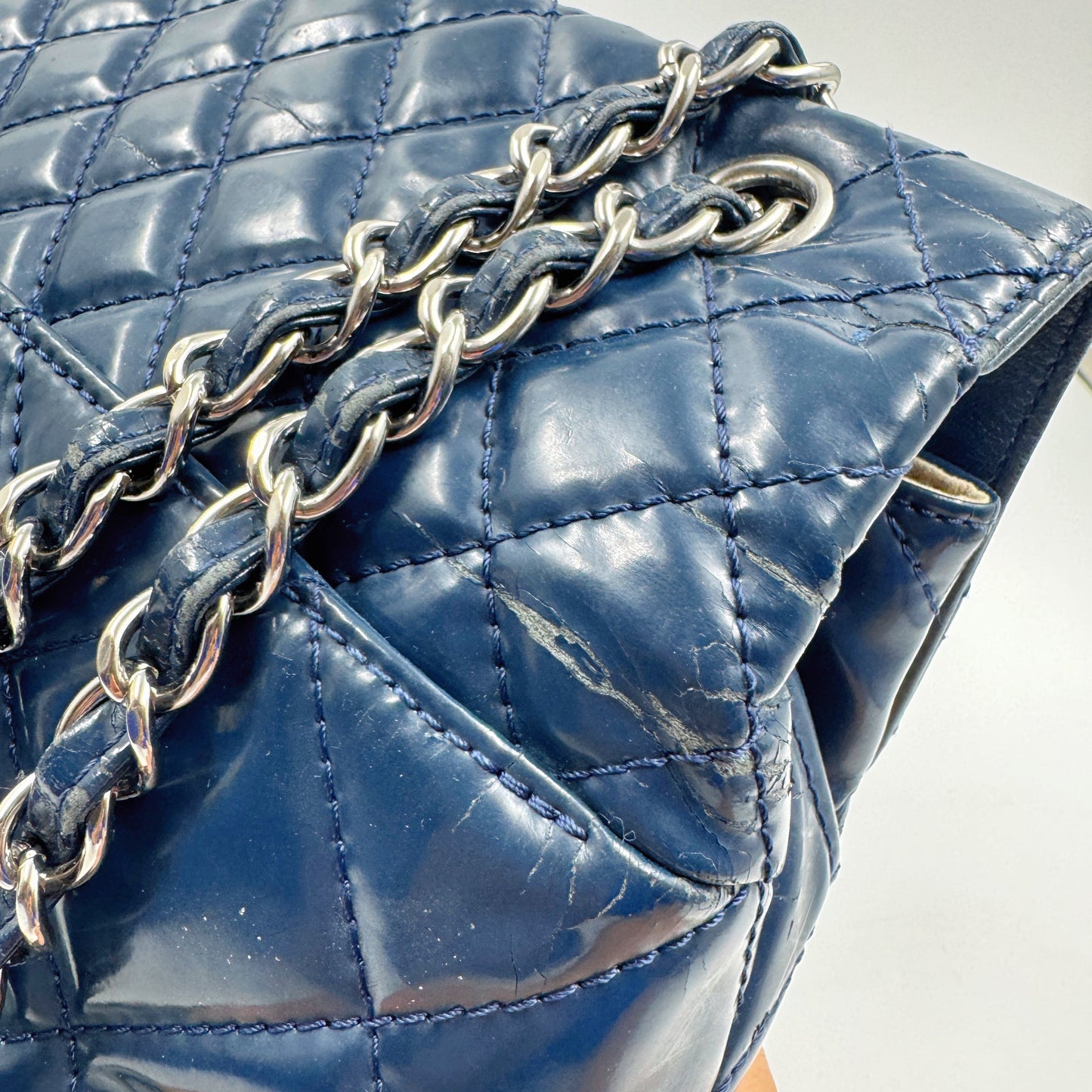Chanel Quilted In the Business navy blue patent leather Flap bag TWS