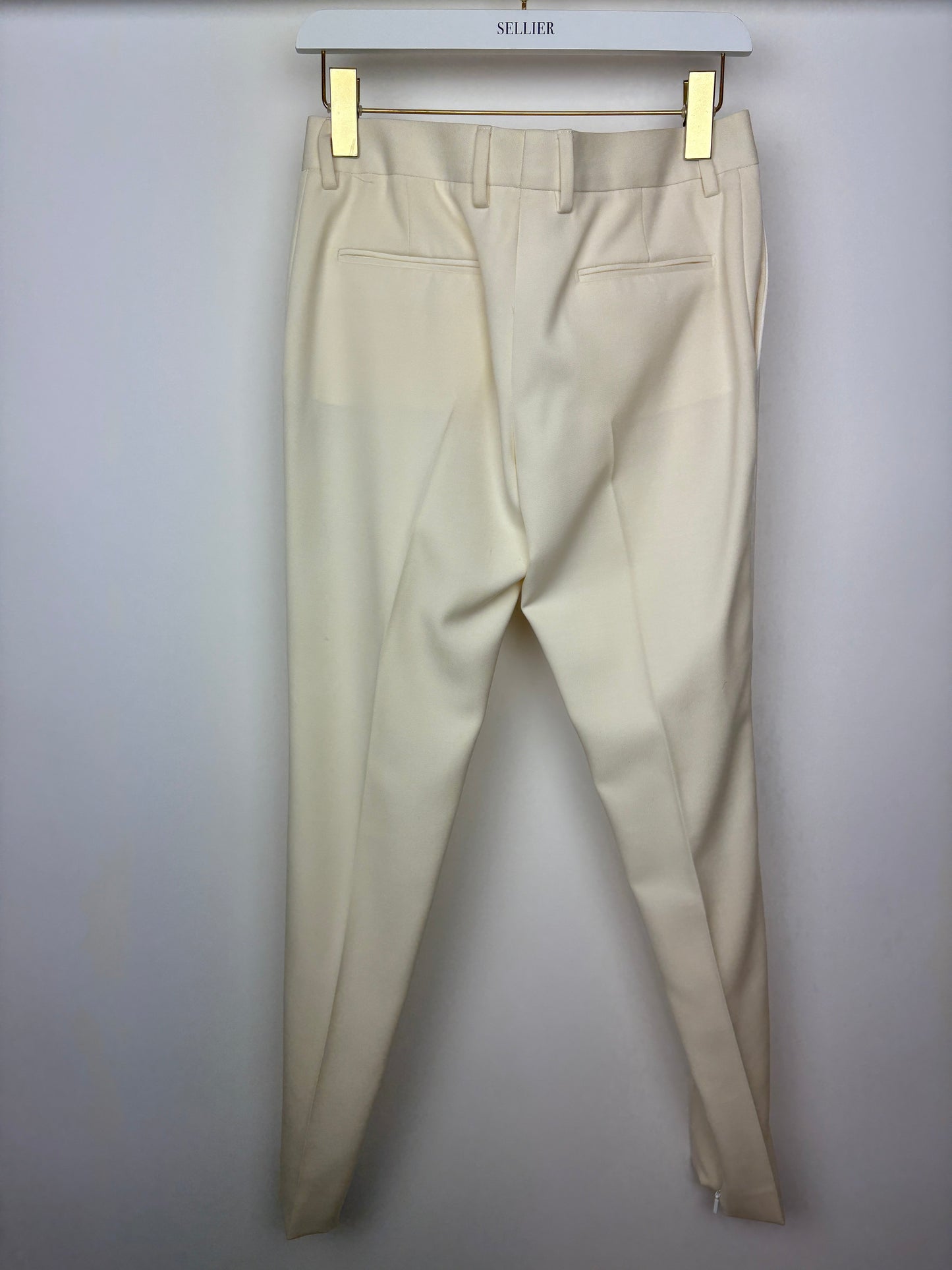 Saint Laurent Cream Suit Jacket and Trouser Set With Silk Lapel Detail Size FR 36 (UK 8)