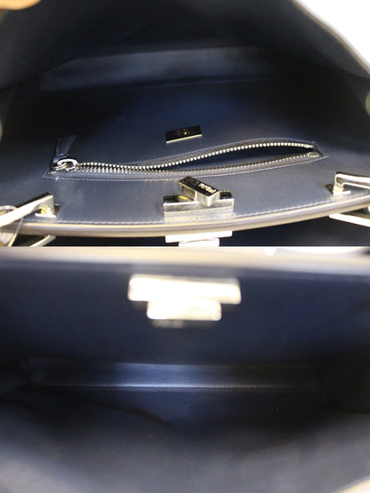 FENDI Peekaboo Essential Slate and Dark Blue Leather Shoulder Handbag