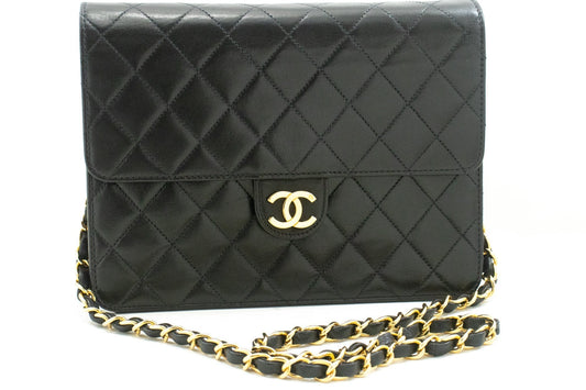 CHANEL Chain Shoulder Bag Clutch Black Quilted Flap Lambskin Purse