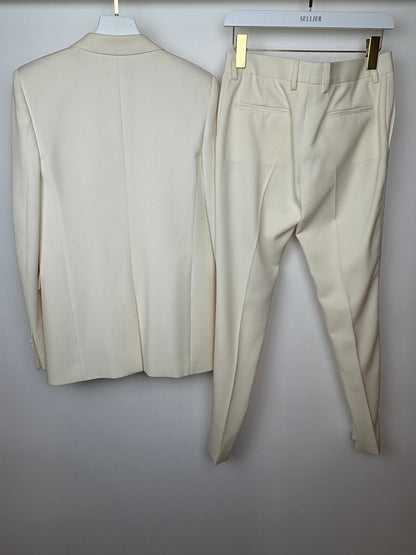 Saint Laurent Cream Suit Jacket and Trouser Set With Silk Lapel Detail Size FR 36 (UK 8)
