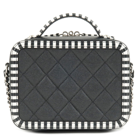 Chanel CC Filigree Caviar Skin Vanity Case 2Way Bag Stripe A93342