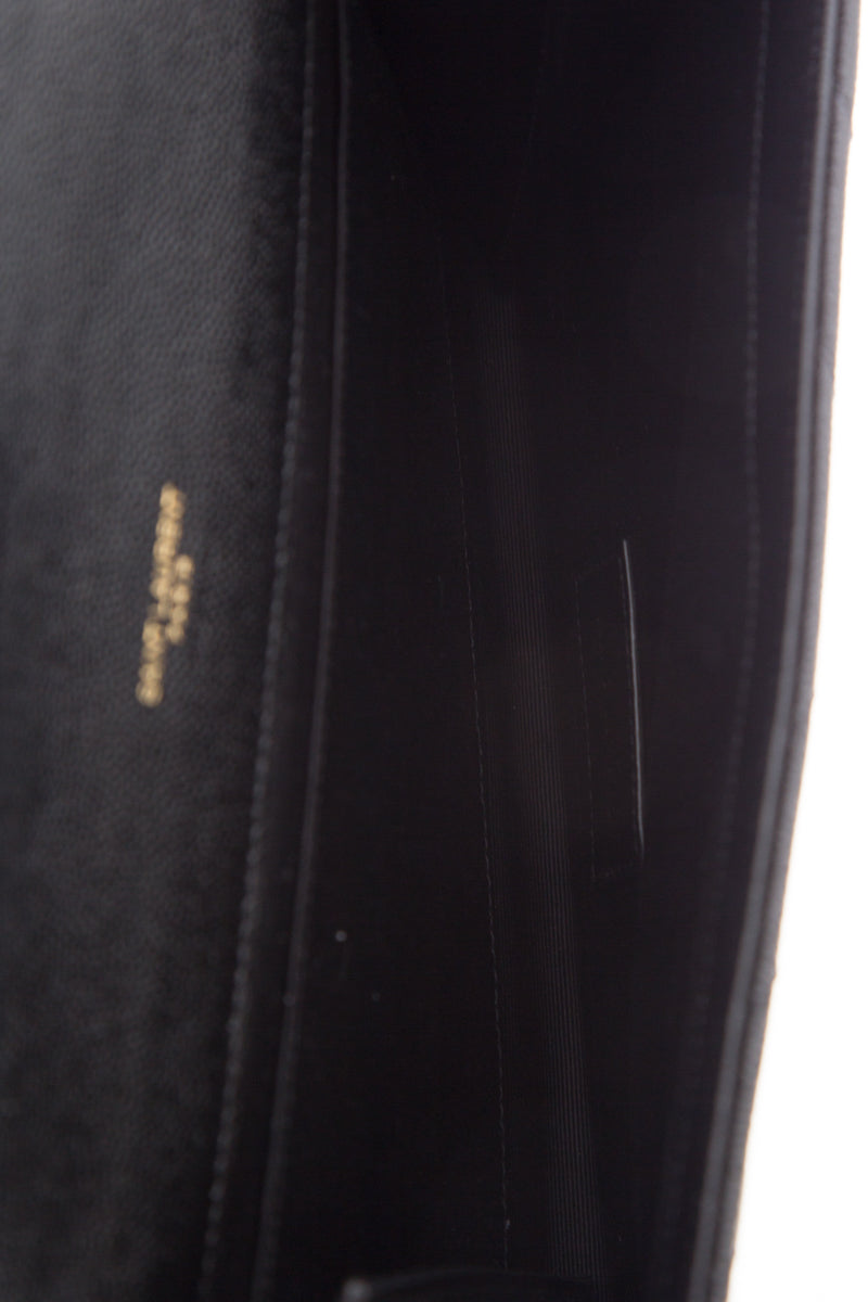 YSL Matelasse Grain De Poudre Black Leather Envelope Flap Pouch Clutch Bag