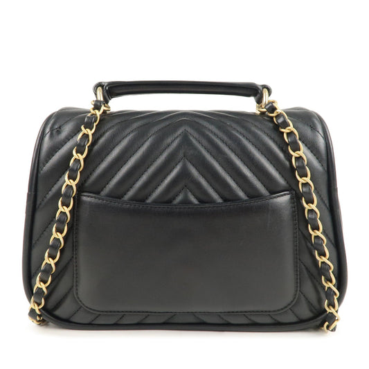 CHANEL Chevron Lamb Skin 2WAY Chain Shoulder Bag Black A98792