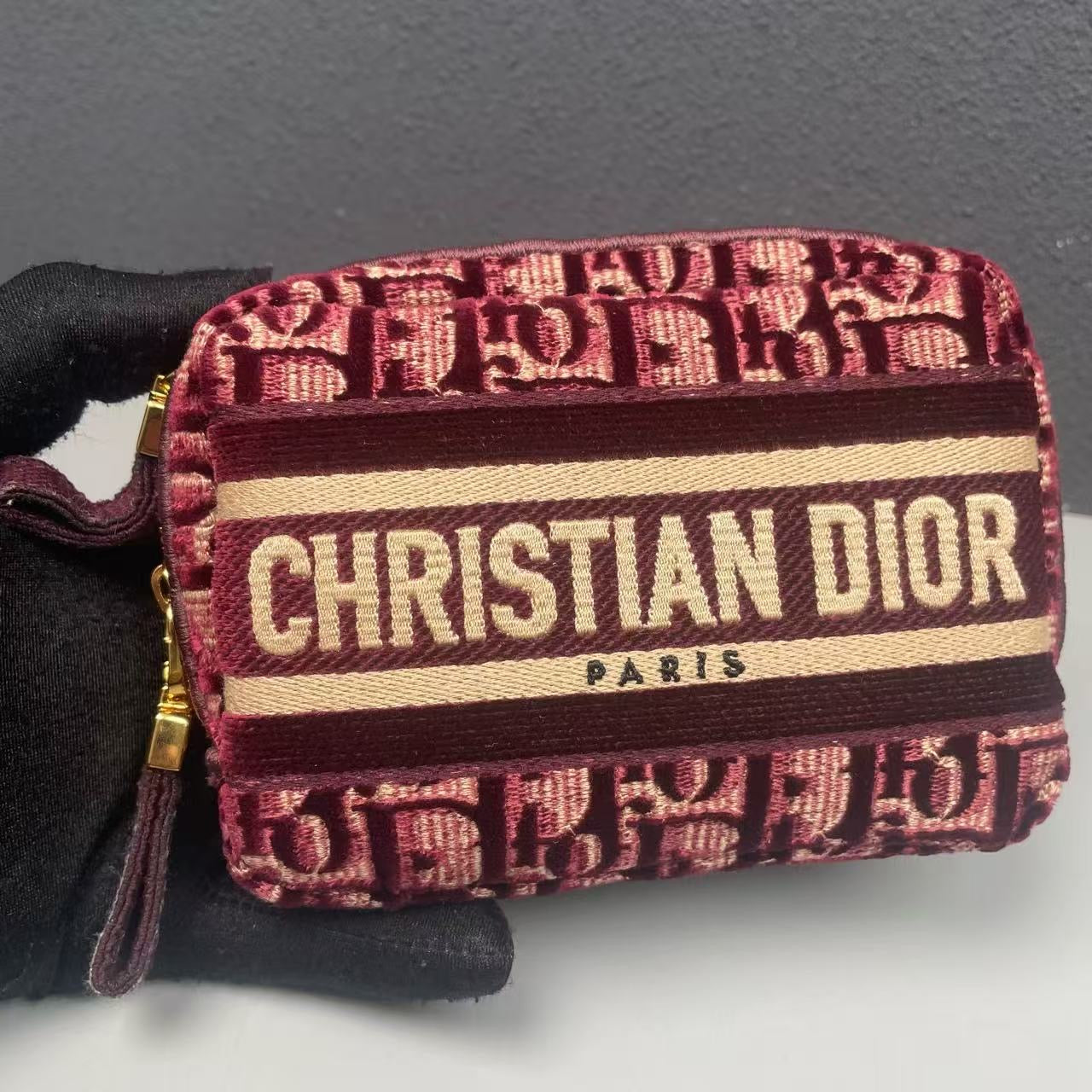 Pre-owned Dior Small Coin Pouch Burgundy Oblique, 2021