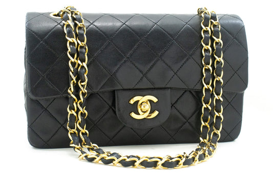 CHANEL Classic Double Flap 9" Chain Shoulder Bag Black Lambskin