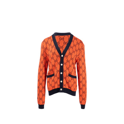 Gucci Size XS GG Jacquard Cardigan Wool/Cotton Orange