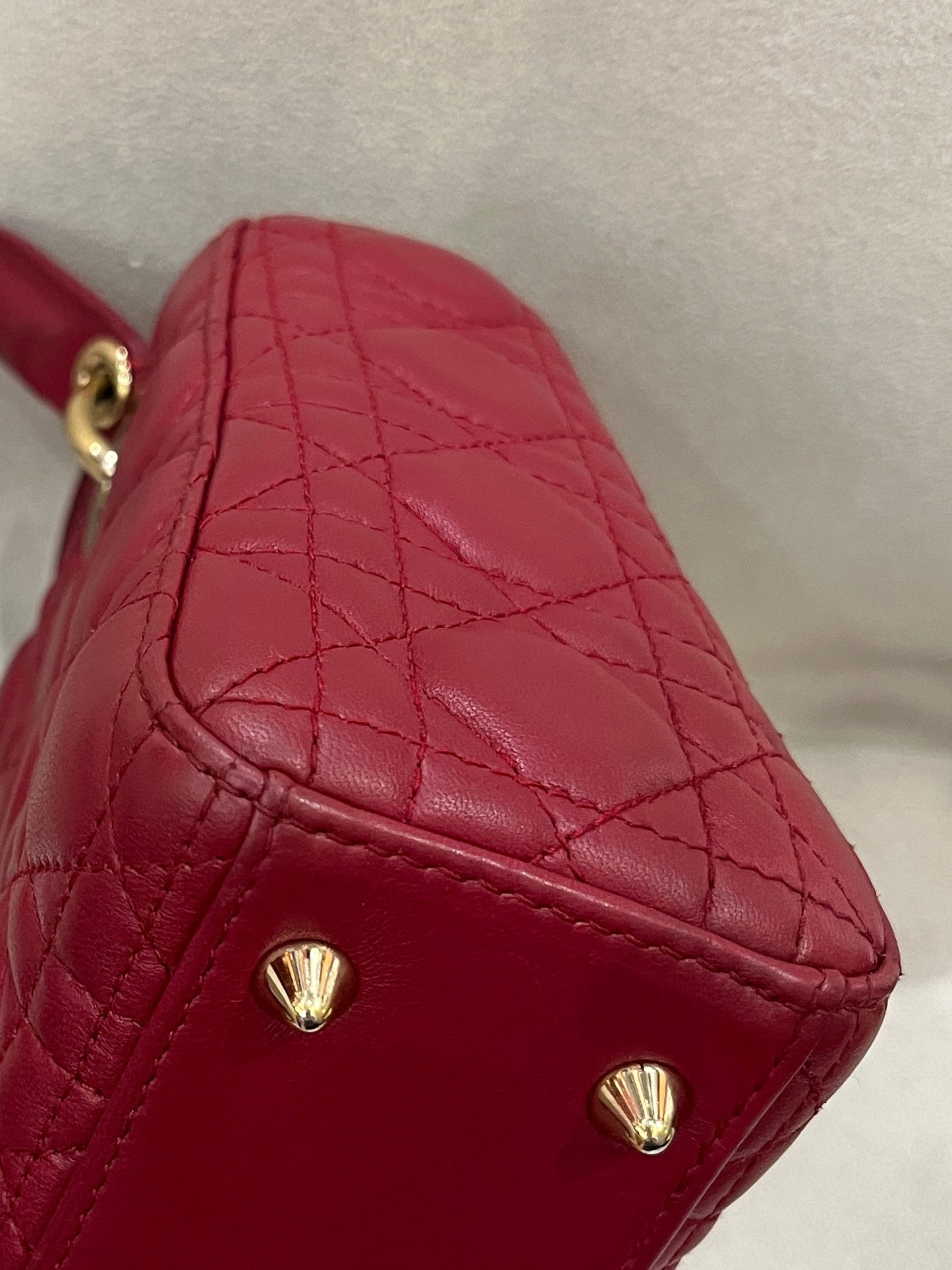 Pre-owned Dior Small My ABC Lady Dior Red Wine Lambskin with Golden Hardware, 2018, w/ Full Set