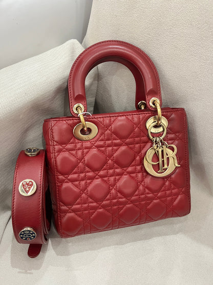 Pre-owned Dior Small My ABC Lady Dior Red Wine Lambskin with Golden Hardware, 2018, w/ Full Set