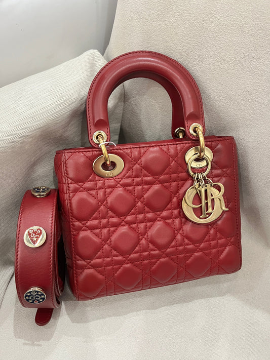 Pre-owned Dior Small My ABC Lady Dior Red Wine Lambskin with Golden Hardware, 2018, w/ Full Set