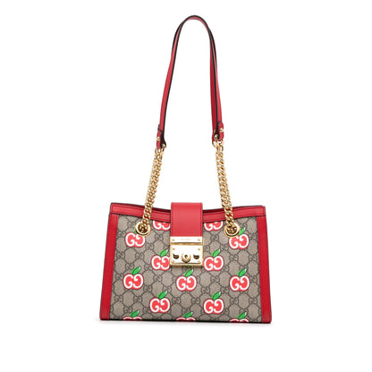 Brown Gucci GG Supreme Apple Padlock Tote