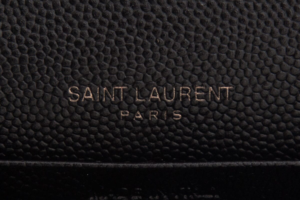 YSL Cassandre Matelasse Chain Wallet in Grain De Poudre Black Embossed Leather