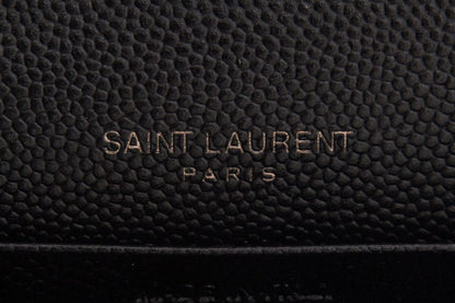 YSL Cassandre Matelasse Chain Wallet in Grain De Poudre Black Embossed Leather