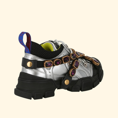 Gucci Flashtrek Chunky Leather Sneakers, Silver,