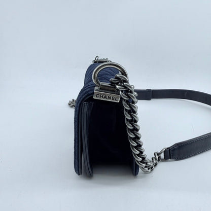 Chanel Navy Blue Velvet Mini Le Boy Bag