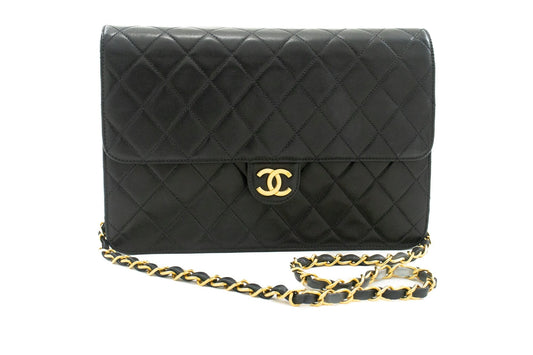 CHANEL Chain Shoulder Bag Clutch Black Quilted Flap Lambskin Purse