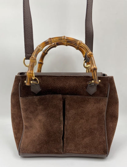 Gucci Suede Tote w Bamboo handle