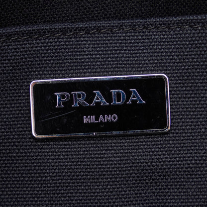Black Prada Mini Canapa Convertible Canvas and Feather Tote Satchel