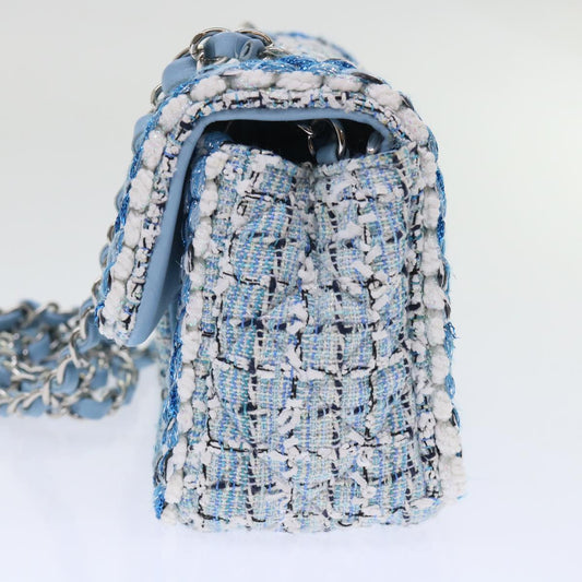 CHANEL Chain Shoulder Bag Tweed Blue CC Auth 47496A