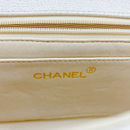 Chanel Cream Vintage Caviar Leather V Stitch Shoulder Bag